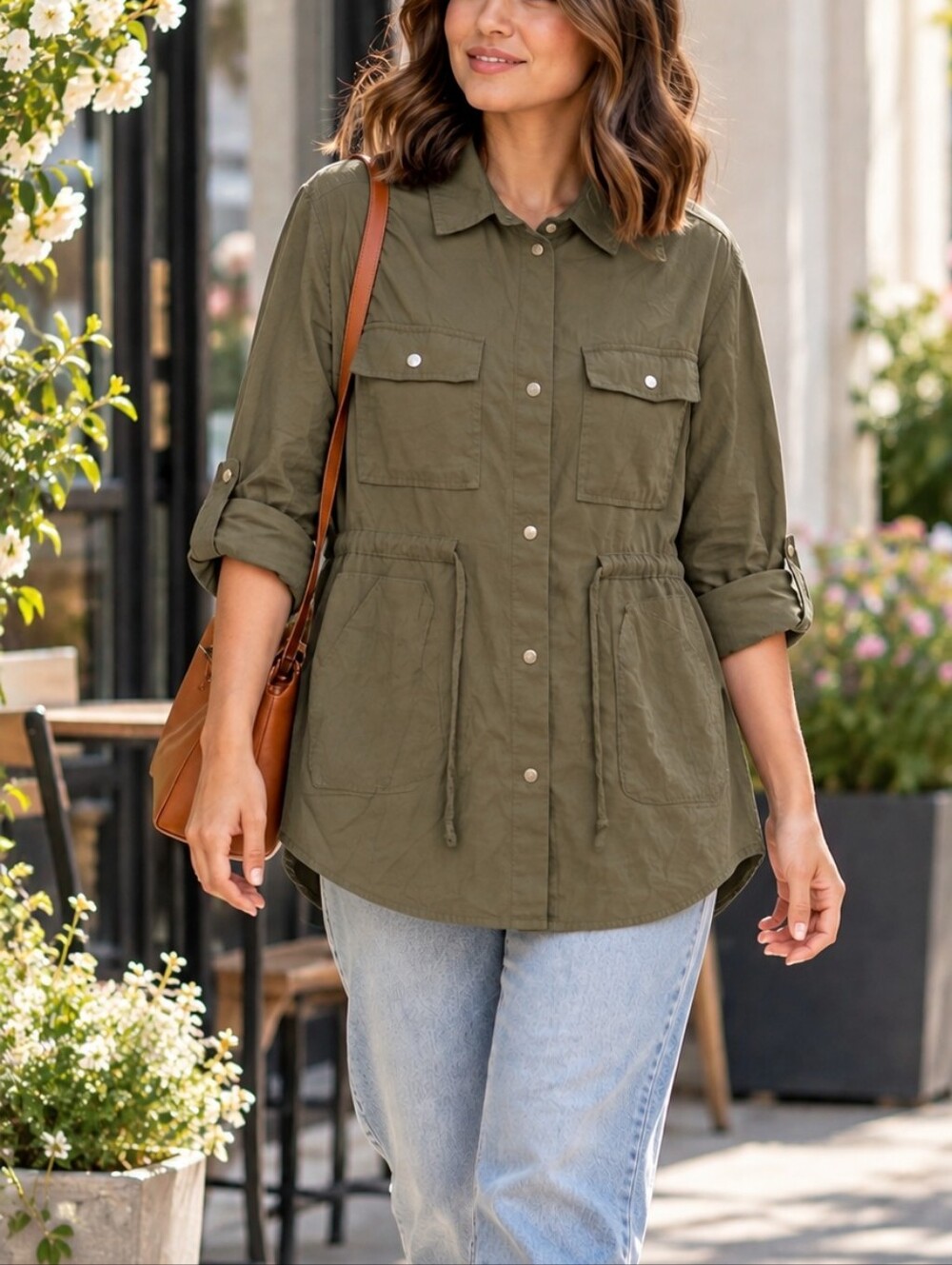 Zara Women’s Olive Green Utility Shirt Jacket Shacket Size M